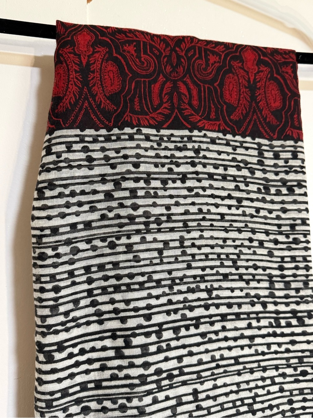 BP Boho Mixed Print Lightweight Scarf Wrap Shawl Black Red Ivory - Picture 8 of 15
